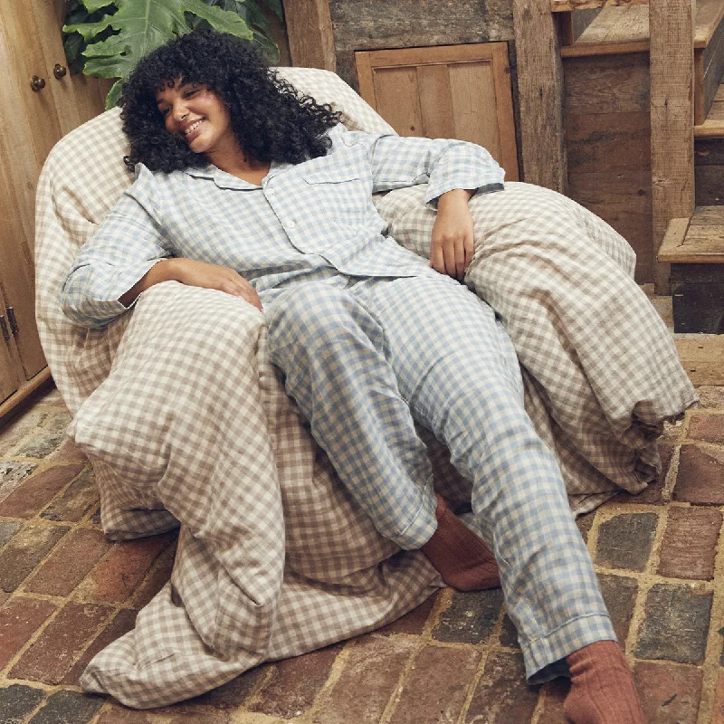 Warm Blue Gingham Linen Pajama Set