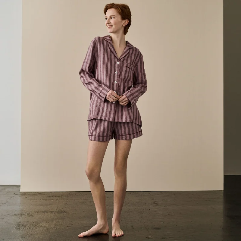 Port & Woodrose Striped Linen Pajama Shorts Set