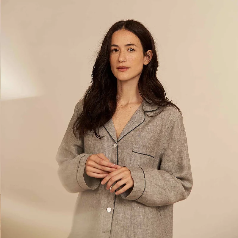 Gray Linen Pajama Shirt (Top Only)