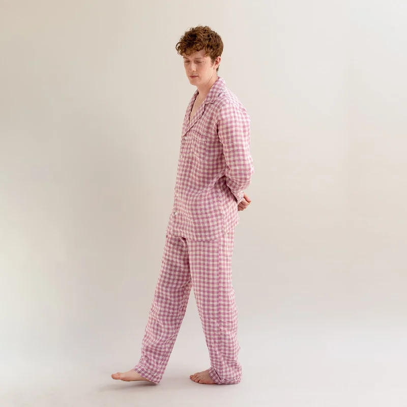 Men's Orchid Gingham Linen Pajama Set