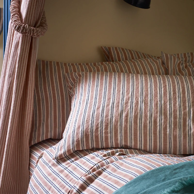 Warm Clay Somerley Stripe Linen Blend Pillowcases (Pair)