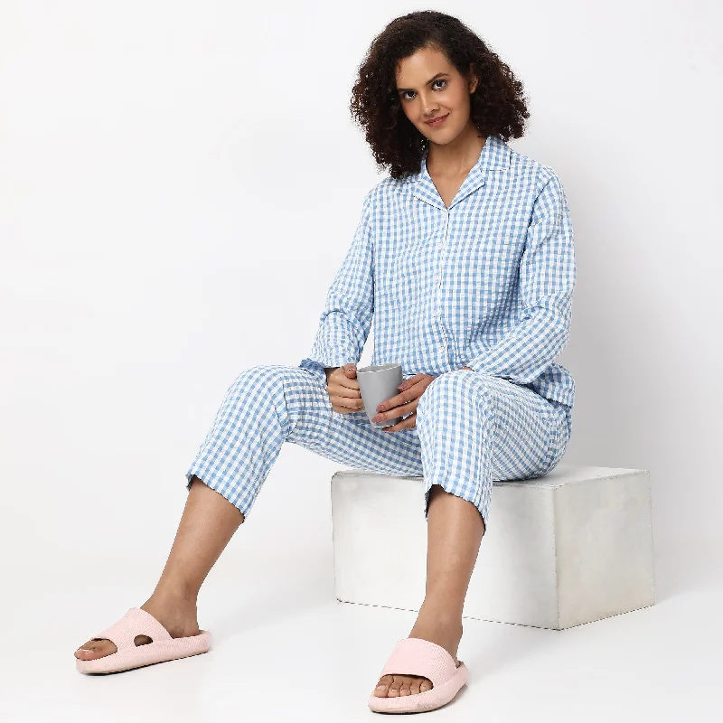 Regular Fit Checkered T-shirt with Pyjama Sleepwear Set