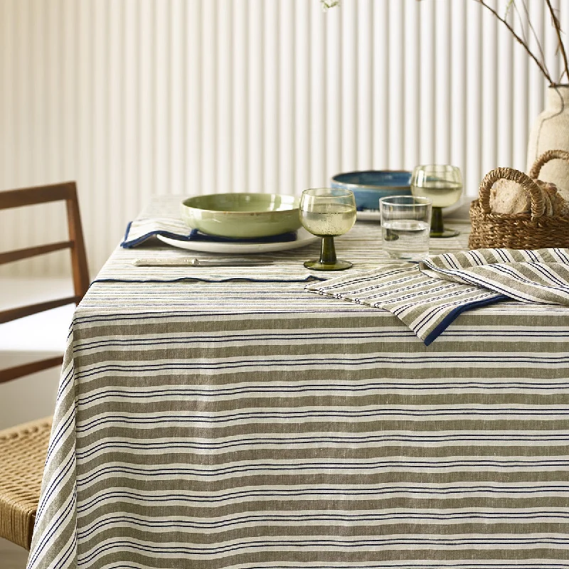 Thyme Somerley Stripe Linen Blend Tablecloth