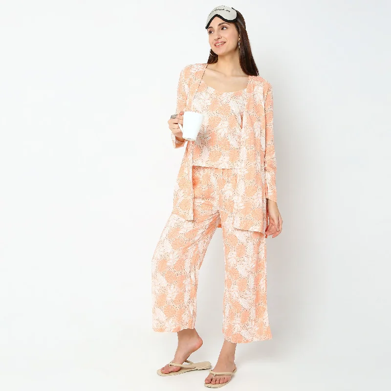 Regular Fit Printed Slip with Palazzo Sleepwear Set