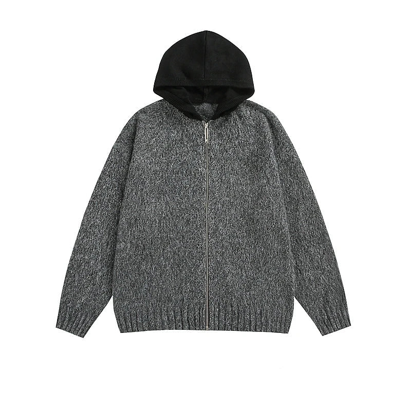 Hooded Zip-Up Knit Sweater