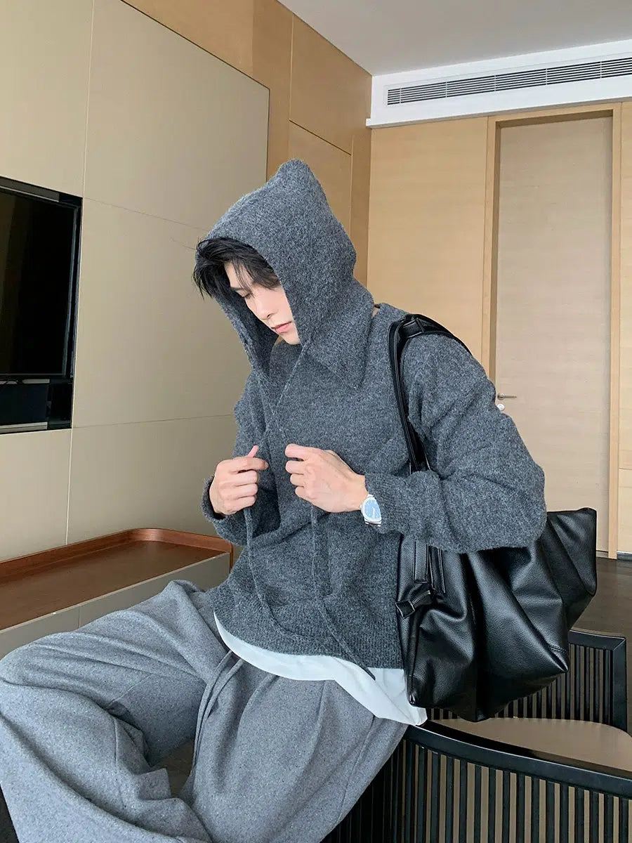 Loose Fit Knitted Hooded Sweatshirt