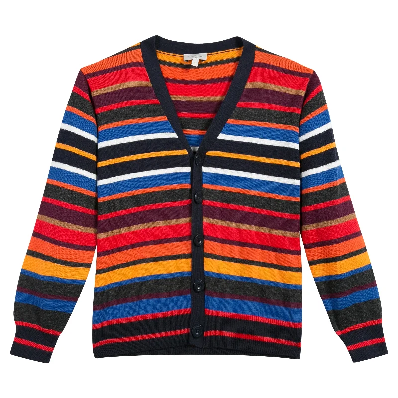 Paul Smith Junior Kids Red Orange Striped Cardigan