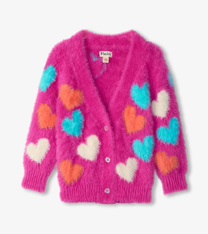 Girls Fuzzy Hearts Cardigan