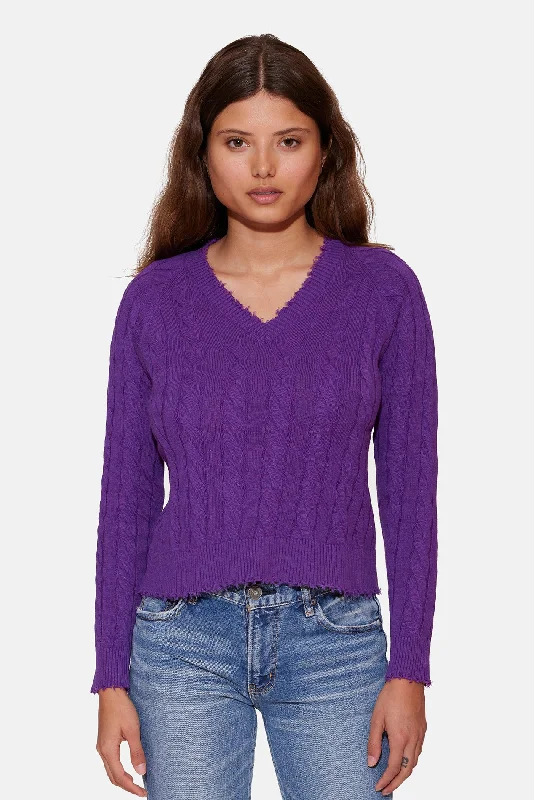 Amber Cable V Neck Sweater Purple