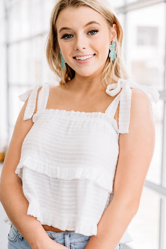 Warm Days Ahead White Ruffled Tank