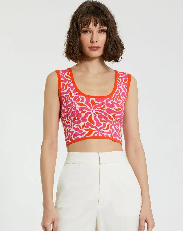 Sleeveless Floral Knit Cropped Tank Top - FINAL SALE