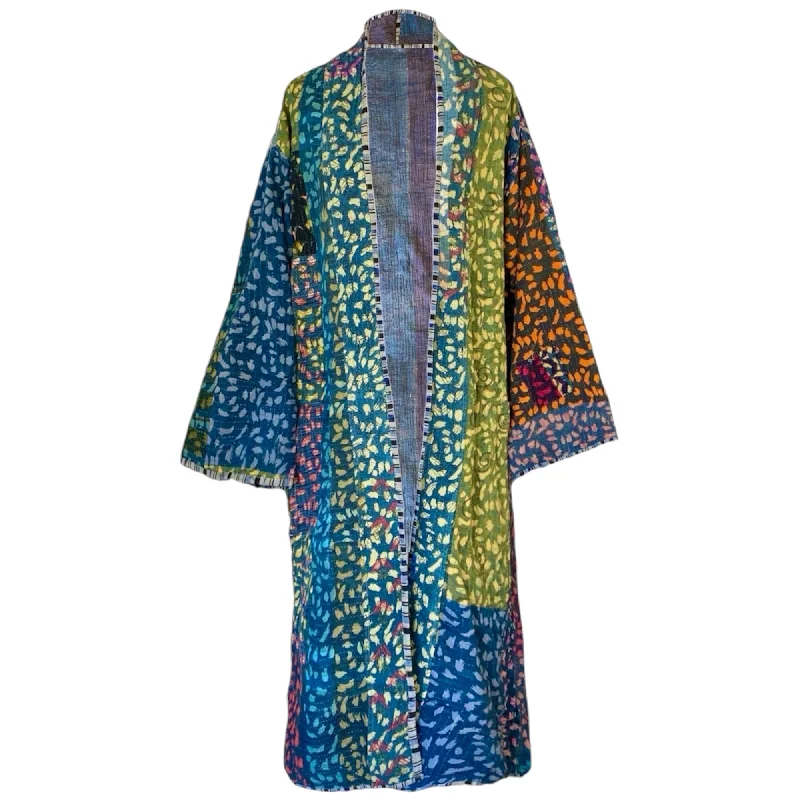 Bhumi Indigo Cotton Vintage Quilted Kantha Coat ONE OF KIND