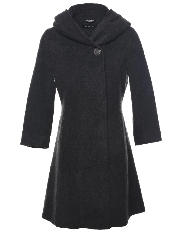 Dark Grey Hooded Wool Coat - L