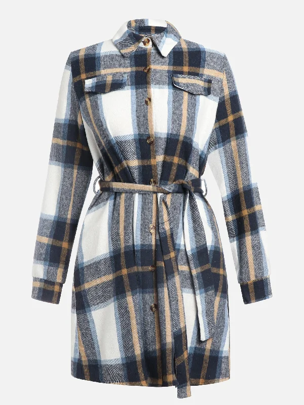 Plaid Strapped Woolen Coat Dress (Green Coffee)