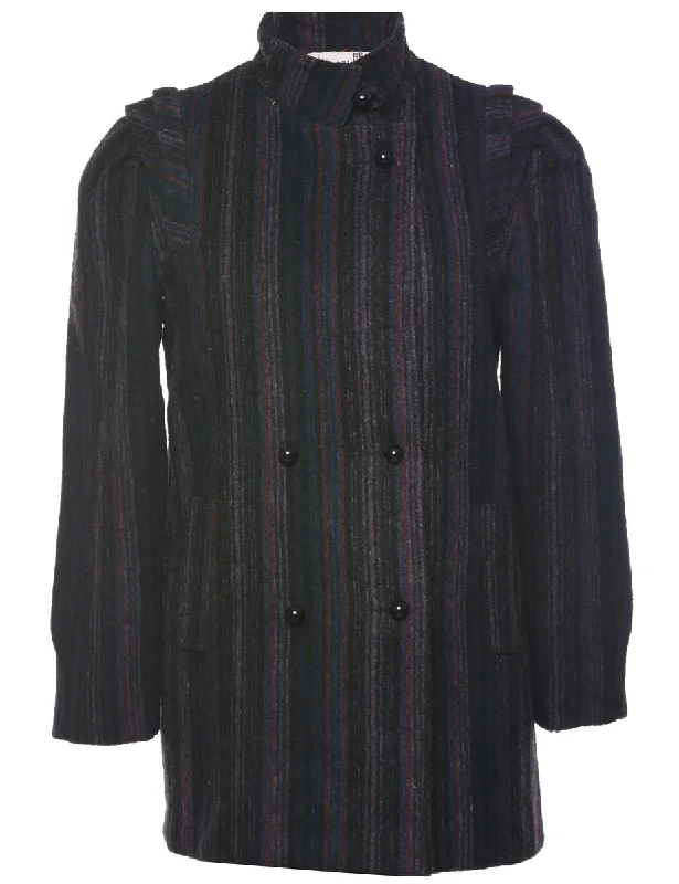 Striped Pattern Wool Coat - L