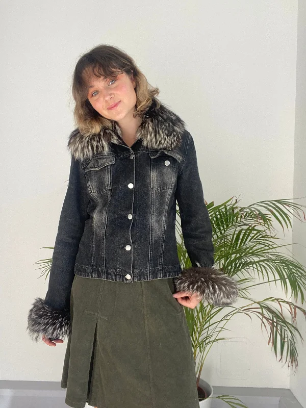 Vintage Fur Trim Denim Jacket (M)