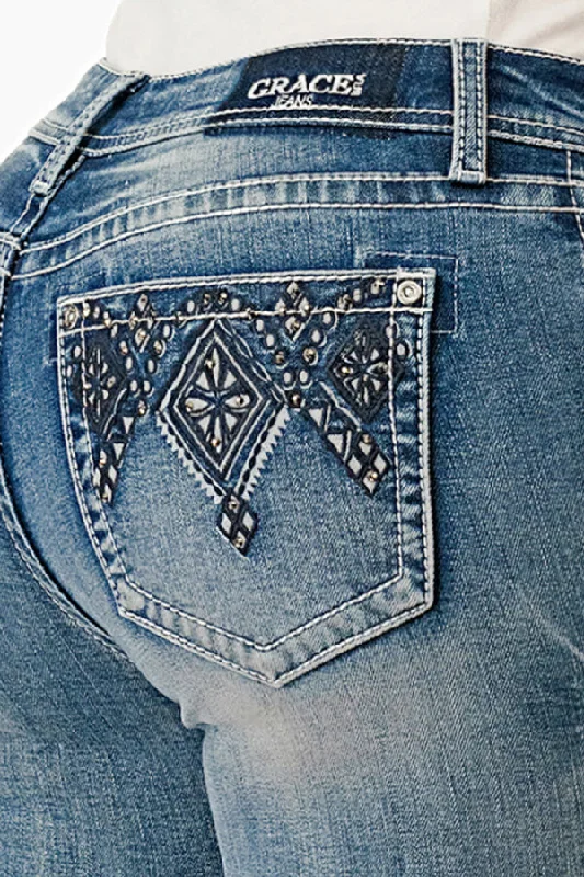 Aztec Embellished Mid-Rise Bootcut Embellished Rhinestone Jeans