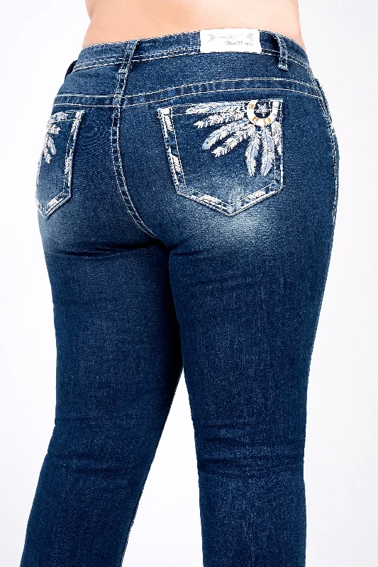 Feather Embroidered Plus Size Bootcut Jeans