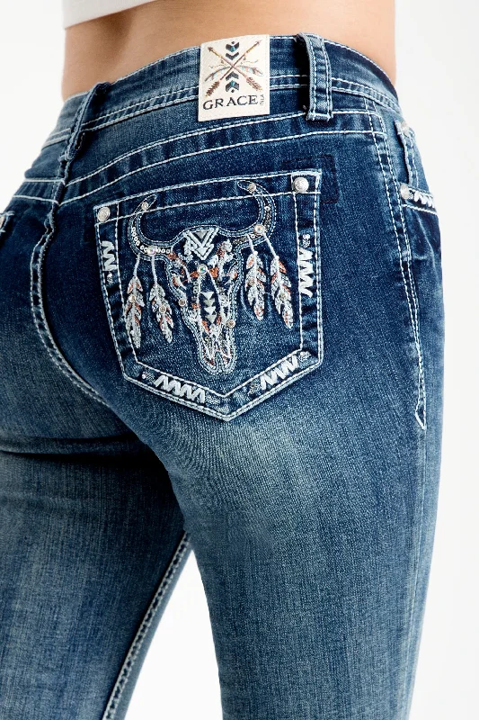 Steer Head Mid Rise Bootcut Embellished Jeans