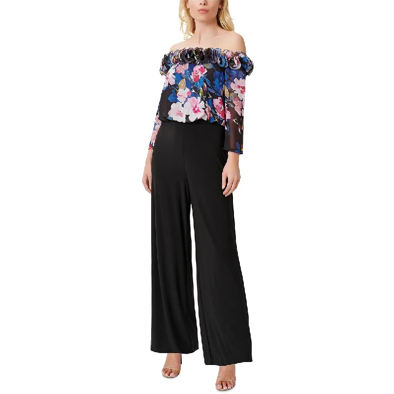 Adrianna Papell Womens Ruffled Floral Print Jumpsuit