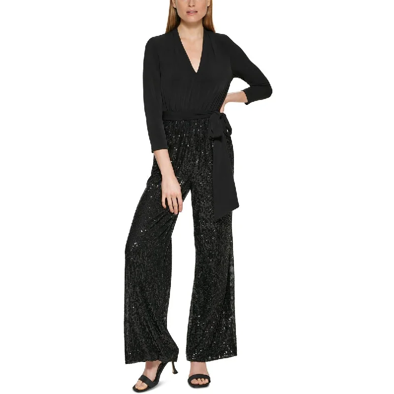 Calvin Klein Womens Sequined Wide-Leg Jumpsuit