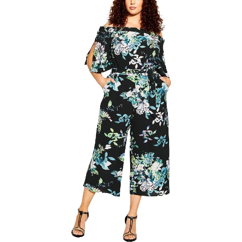 City Chic Womens Kalani Off-the-Shoulder Wide Leg Jumpsuit