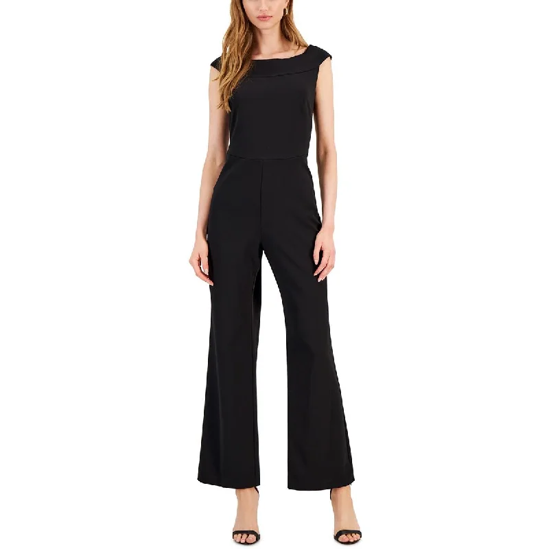 Connected Apparel Womens Crepe Boatneck Jumpsuit