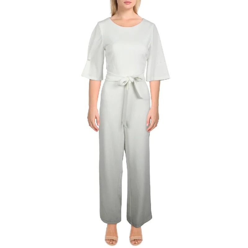 DKNY Womens Eyelet Belted Jumpsuit