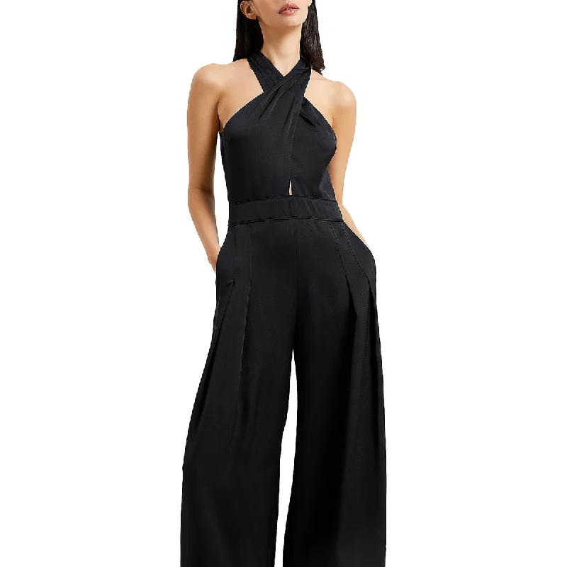 French Connection Womens Harlow Satin Halter Jumpsuit