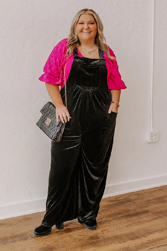 Holiday Cheer Velvet Jumpsuit in Black Curves