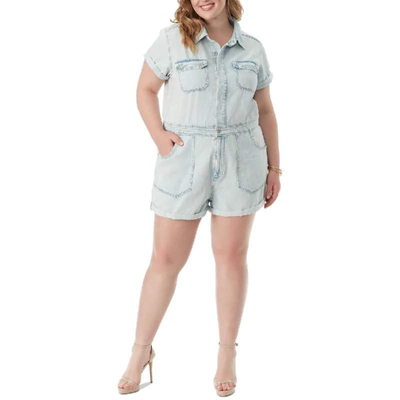 Jessica Simpson Womens Plus Cuffed Denim Romper