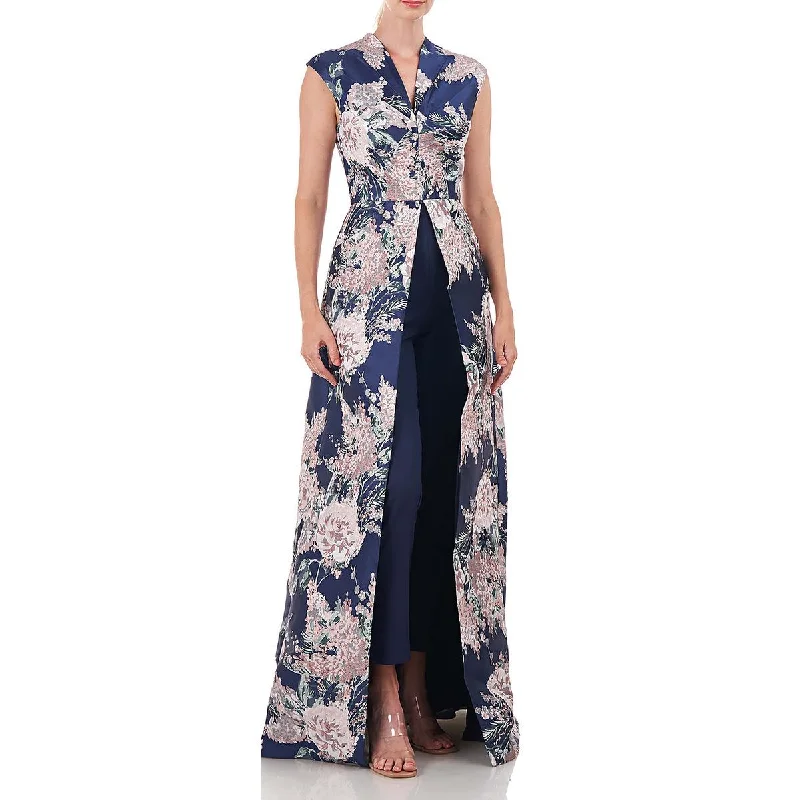 Kay Unger New York Womens Pia Floral Walk-Thru Jumpsuit