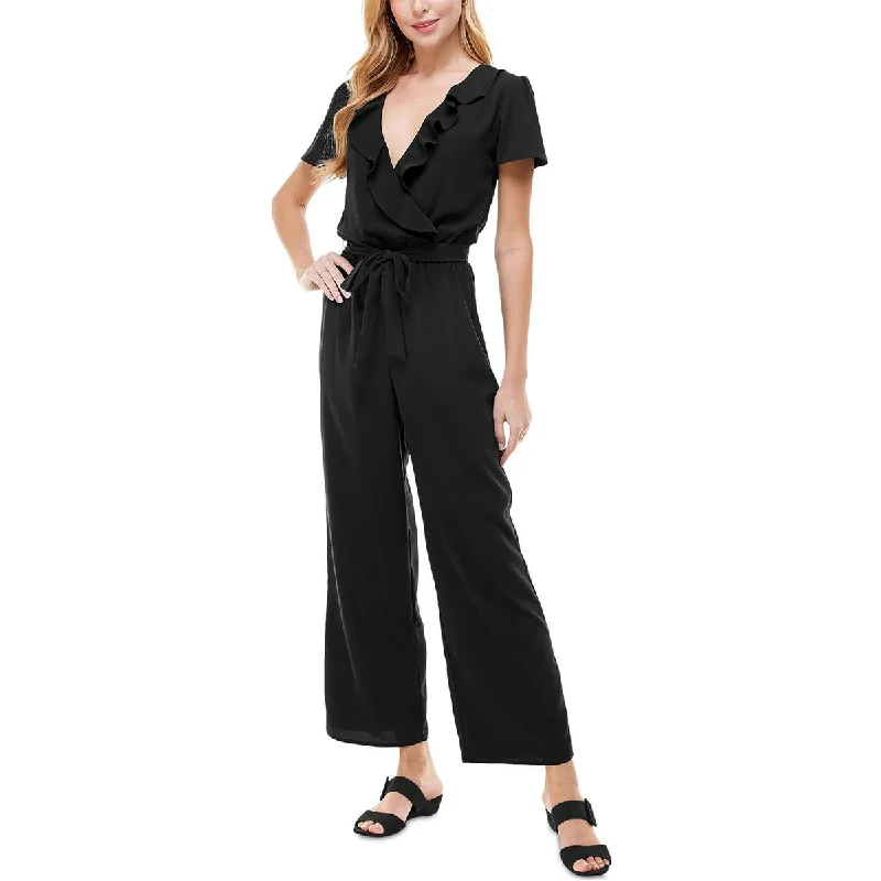 Kingston Grey Womens Juniors Ruffled Belted Jumpsuit