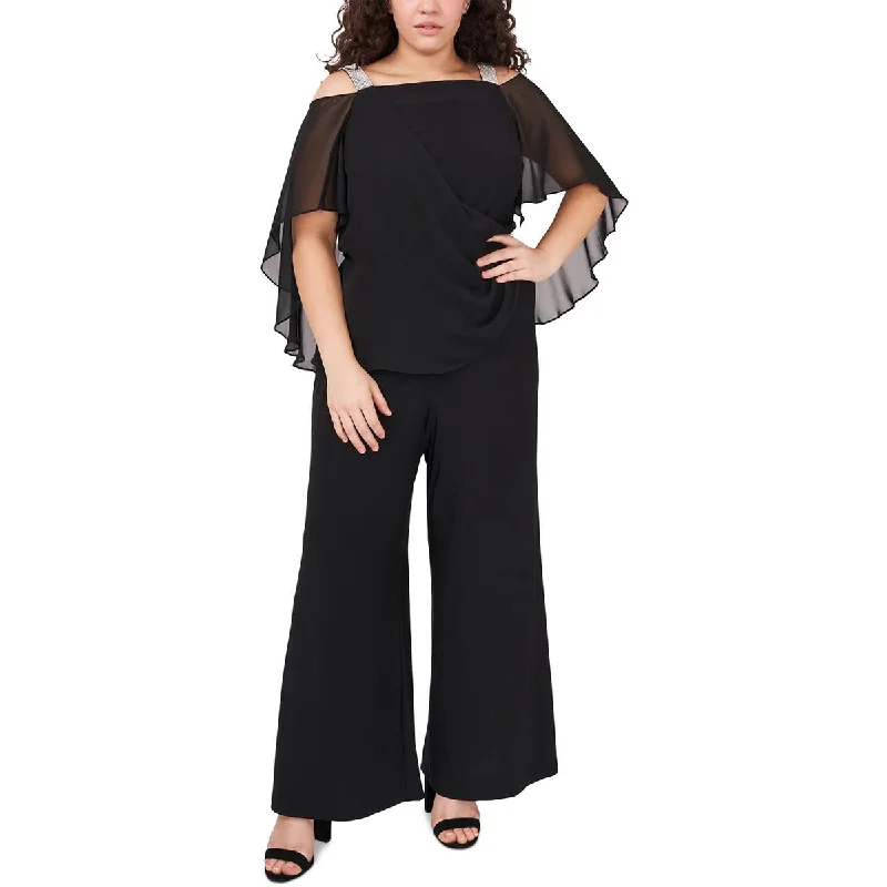 MSK Womens Sheer Overlay Rhinestones Jumpsuit