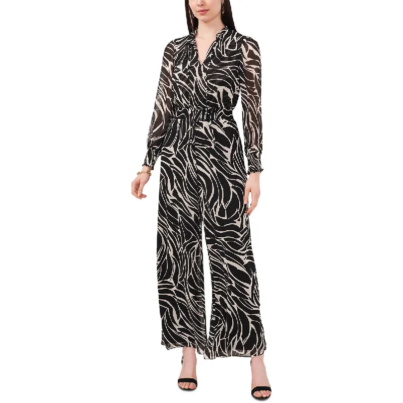 MSK Womens V Neck Animal Print Jumpsuit