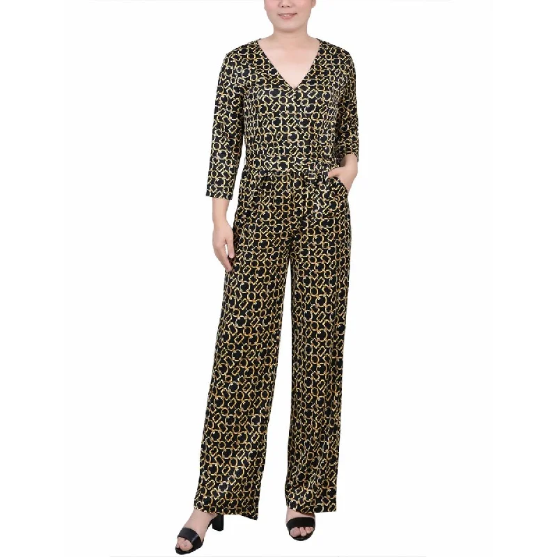 NY Collection Womens Petites Printed Jersey Jumpsuit