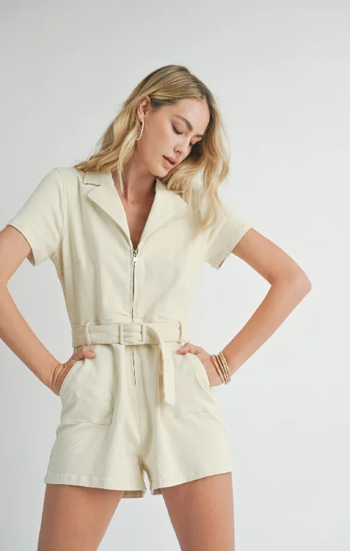 Sadie & Sage Front Zip Romper with Belt