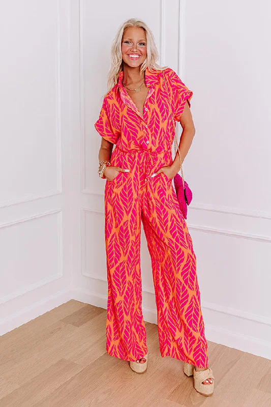 Set For Vacay Jumpsuit in Hot Pink