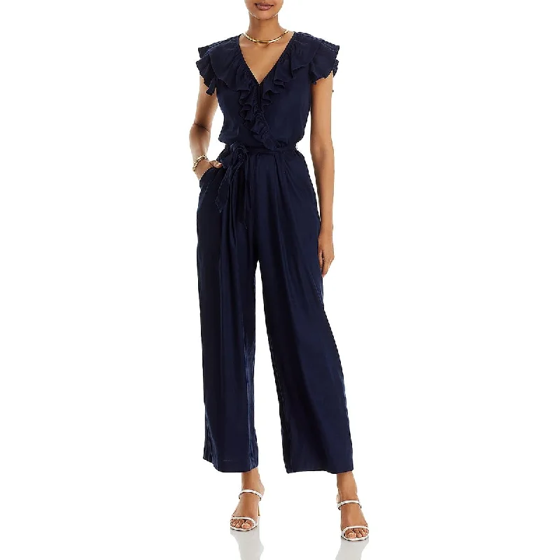 T Tahari Womens Linen Belted Jumpsuit