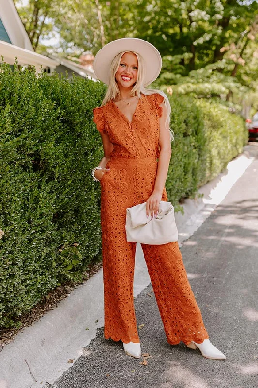 Under The Tucson Sun Crochet Jumpsuit in Rust