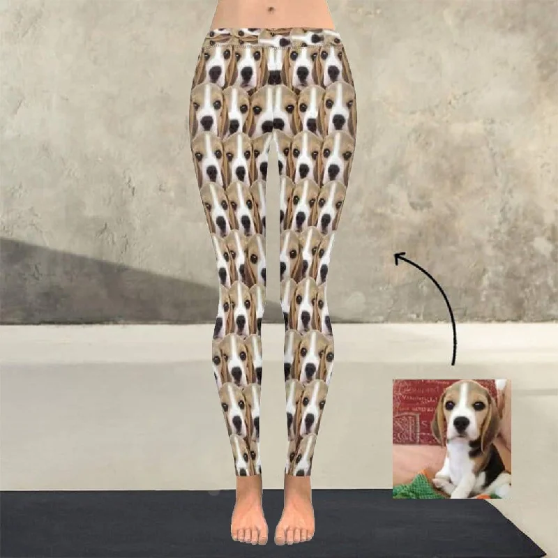 Custom Dog Face Low Rise Leggings Seamless Face Custom Printed Leggings