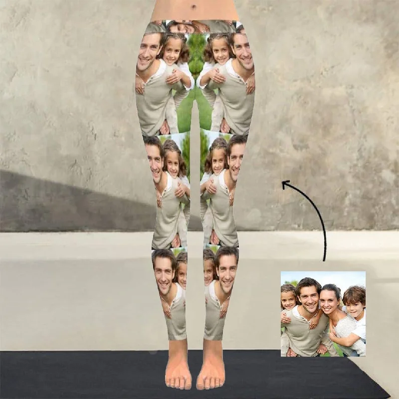 Custom Photo Family Happiness All-Over Low Rise Yoga Leggings Custom Printed Leggings