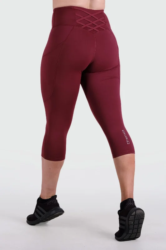 Strappy Capri V2 Highwaisted Leggings - Burgundy