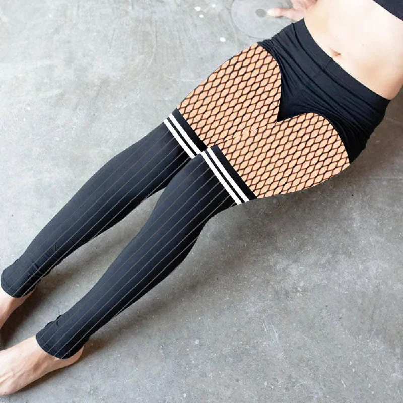 Women's Fishnet Socks Design All-Over Low Rise Leggings