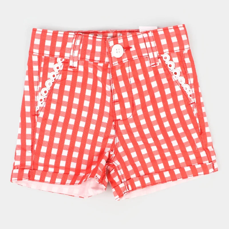 Infant Girls Cotton Short Check Lace - Red