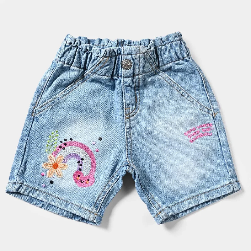 Infant Girls Denim Short Rainbow-Ice Blue