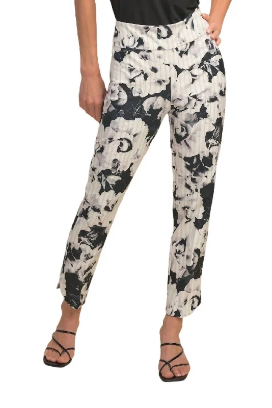 Cropped Print Pants In Black/grey