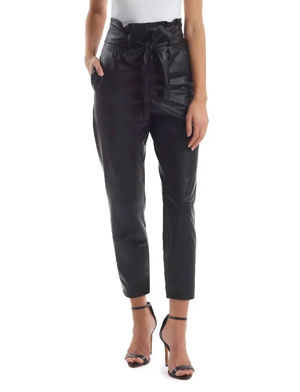 Faux Leather Paperbag Pant In Black