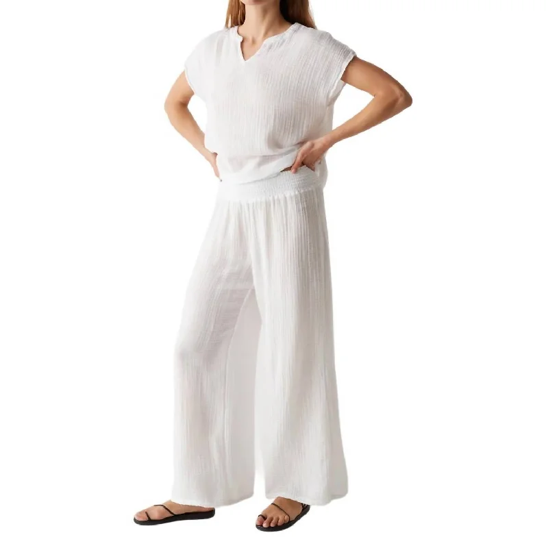 Susie Gauze Wide Leg Pant In White