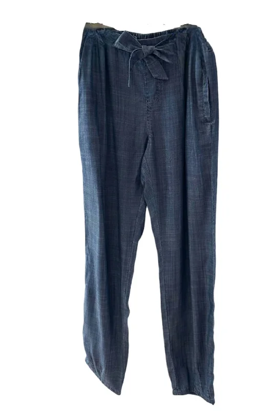 Women's Boho Bow Pants In Blue Chambray